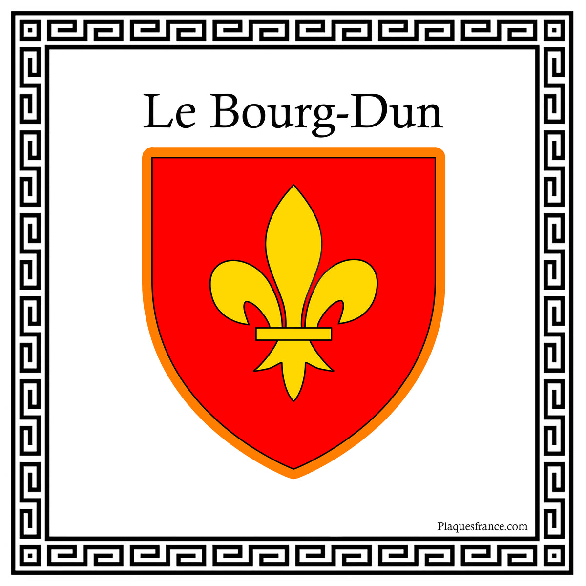 Plaque métal décorative carrée blanche 30 X 30 cm blason Le Bourg-Dun, Seine Maritime (76)
