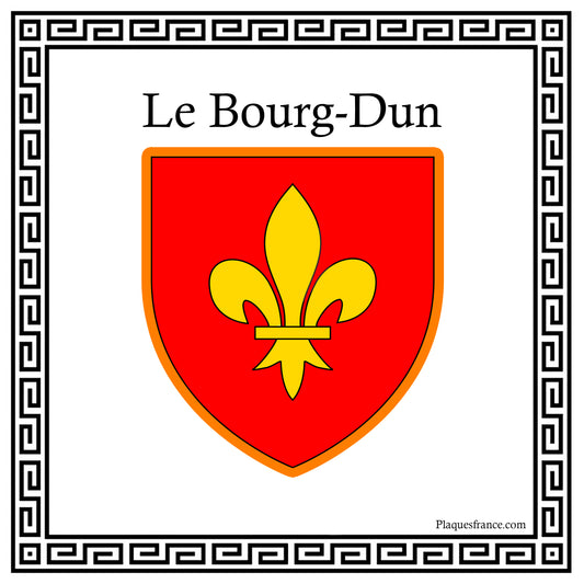 Plaque métal décorative carrée blanche 30 X 30 cm blason Le Bourg-Dun, Seine Maritime (76)