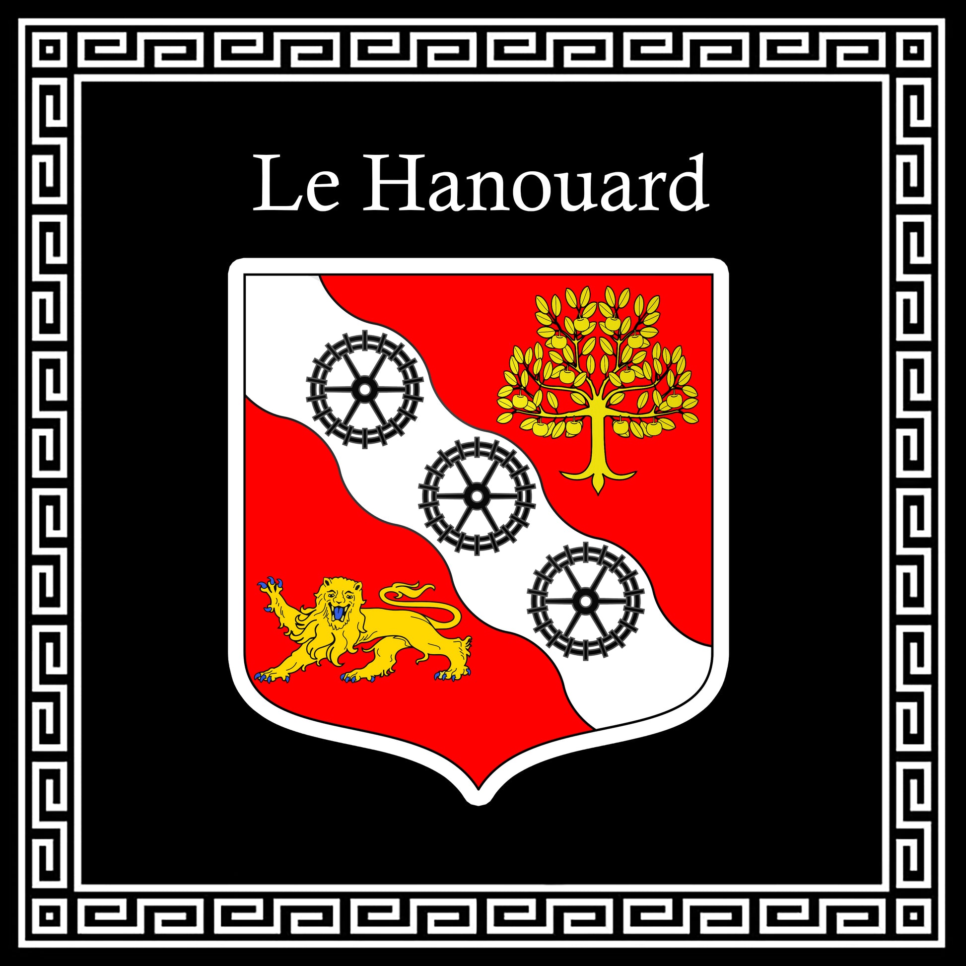 Plaque métal décorative carrée noire  30 X 30 cm blason Le Hanouard, Seine Maritime (76)
