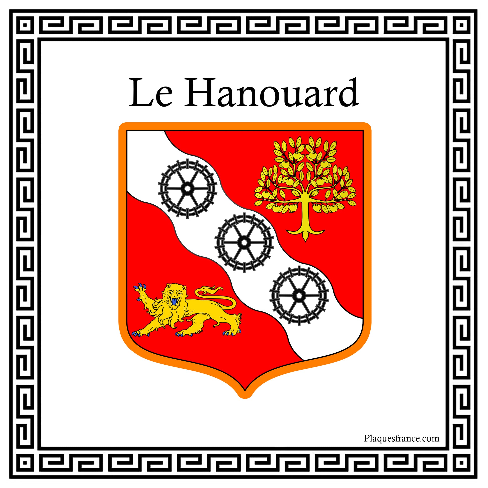 Plaque métal décorative carrée blanche  30 X 30 cm blason Le Hanouard, Seine Maritime (76)