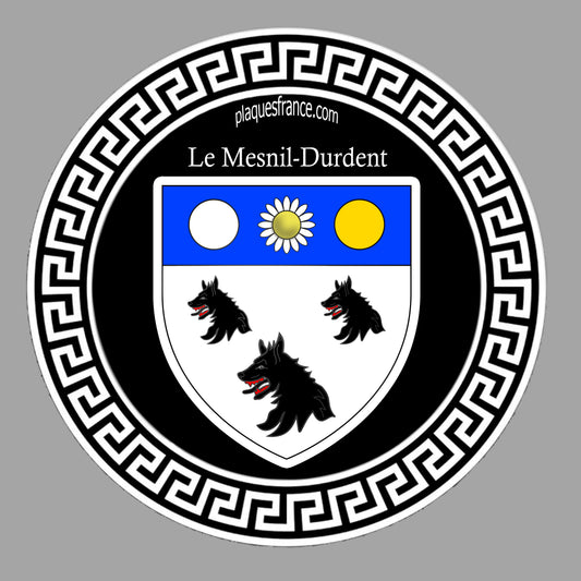 Plaque métal décorative ronde noire Ø 30 cm blason Le Mesnil-Durdent, Seine Maritime (76)