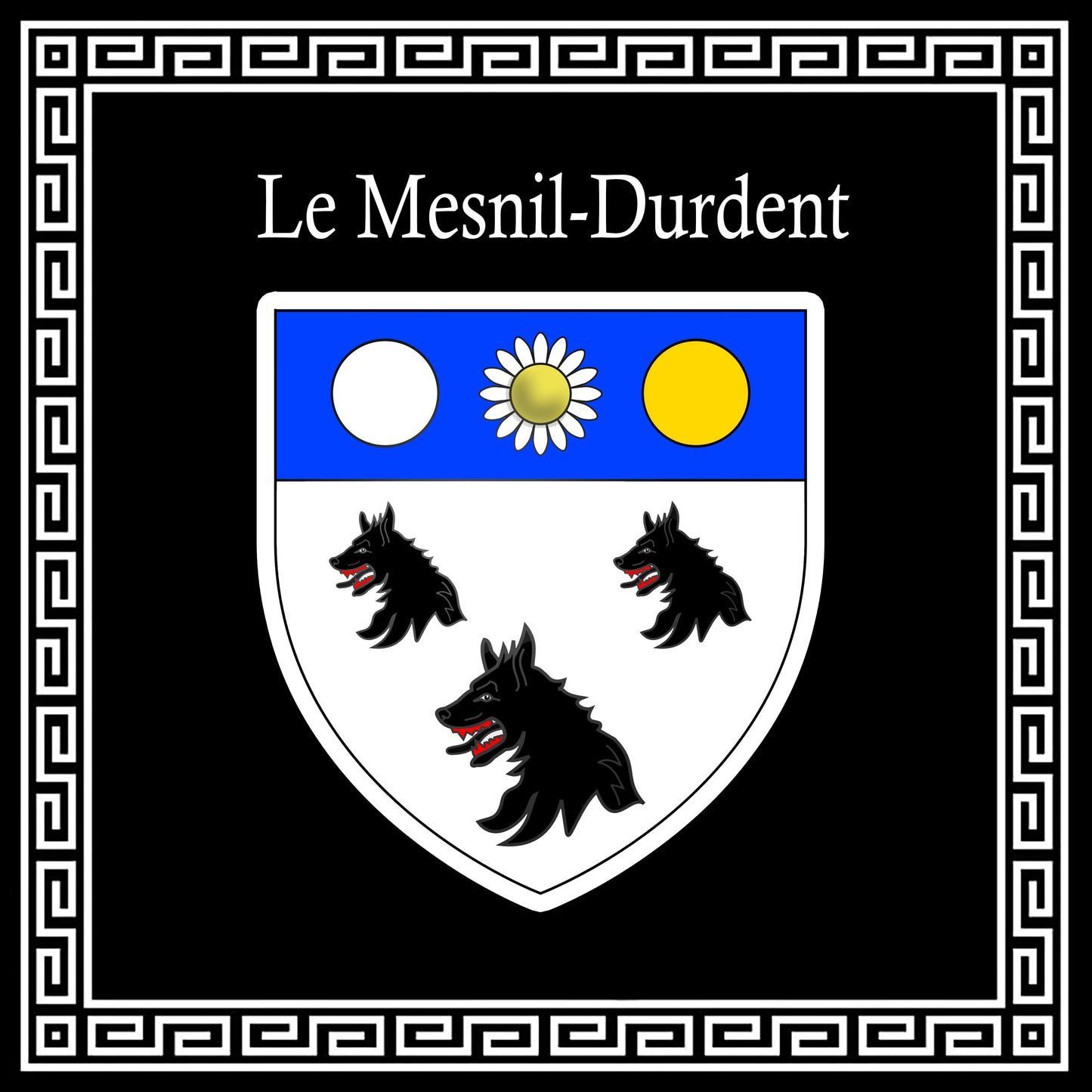 Plaque métal décorative carrée noire 30 X 30 cm blason Le Mesnil-Durdent, Seine Maritime (76)