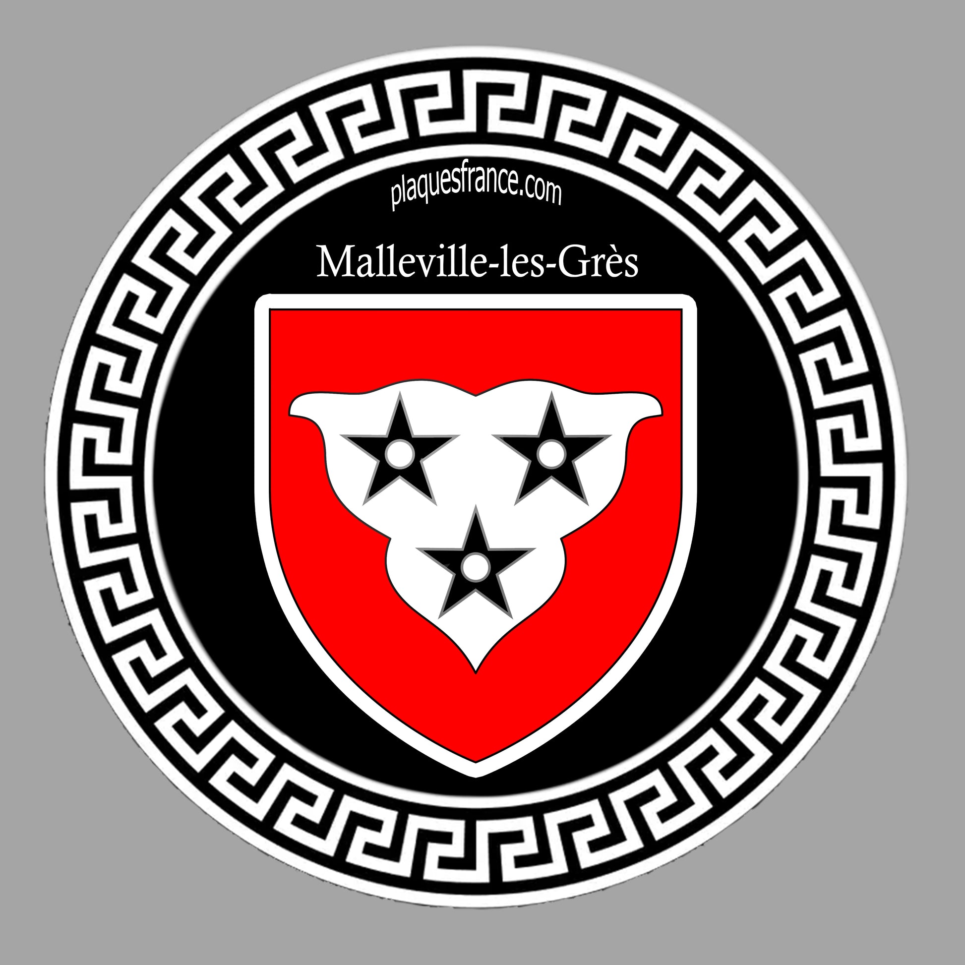 Plaque métal décorative ronde noire Ø 30 cm blason Malleville-les-Grès, Seine Maritime (76)
