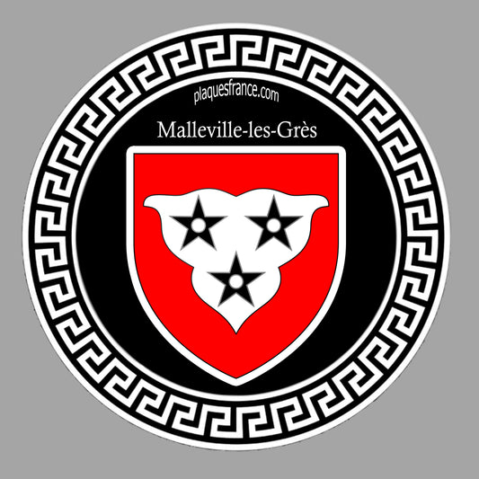 Plaque métal décorative ronde noire Ø 30 cm blason Malleville-les-Grès, Seine Maritime (76)