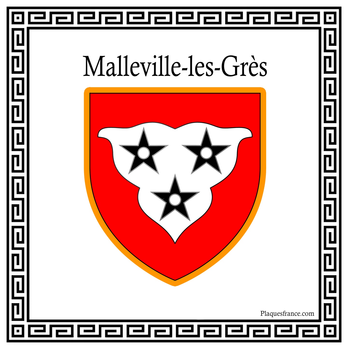 Plaque métal décorative carrée blanche 30 X 30 cm blason Malleville-les-Grès, Seine Maritime (76)