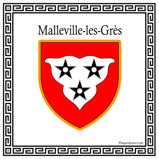 Plaque métal décorative carrée blanche 30 X 30 cm blason Malleville-les-Grès, Seine Maritime (76)