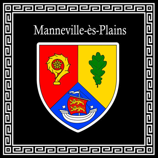 Plaque métal décorative carrée noire 30 X 30 cm blason Manneville-ès-Plains, Seine Maritime (76)