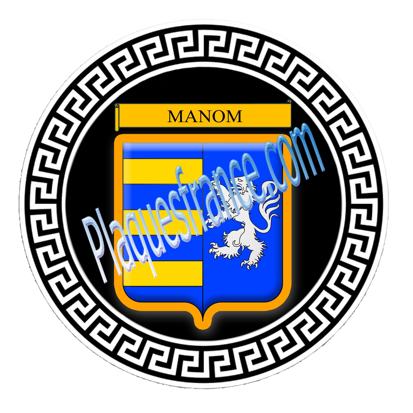 Plaque métal décorative fond noir ronde Ø 30 cm blason Manom, canton Yutz Moselle 57