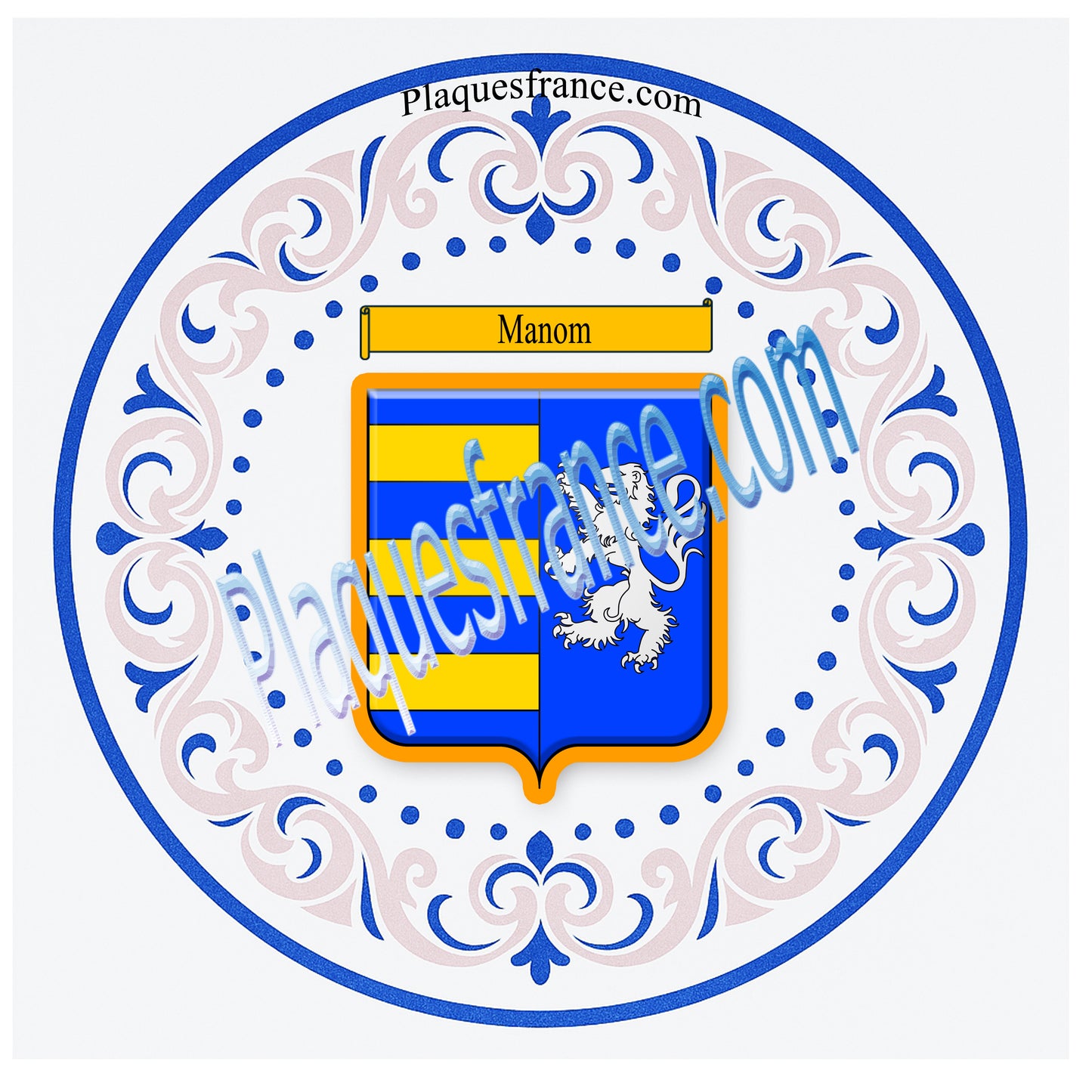 Plaque métal décorative aile lys ronde Ø 30 cm blason Manom, canton Yutz Moselle 57