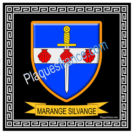 Plaque métal décorative fond noir carrée 30 x 30 cm blason Marange-Silvange, canton de Rombas, Moselle 57