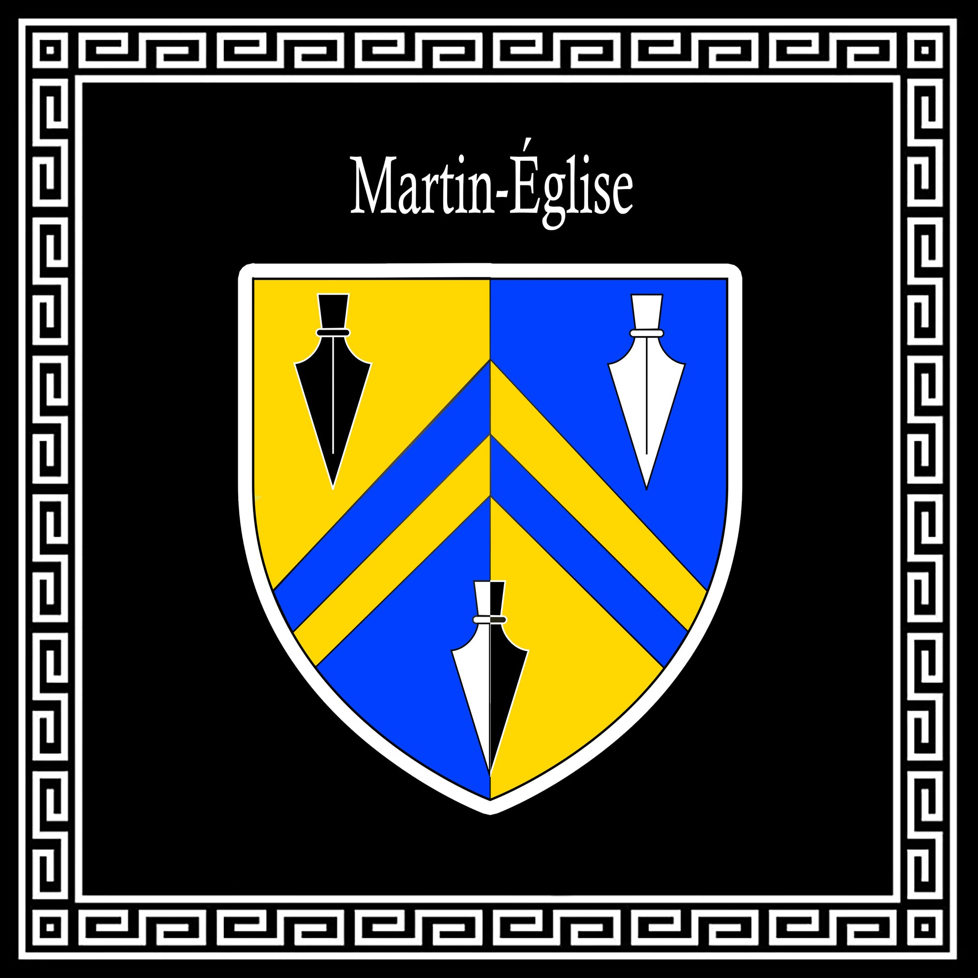 Plaque métal décorative carrée noire 30 x 30 cm blason Martin-Église, Seine Maritime (76)