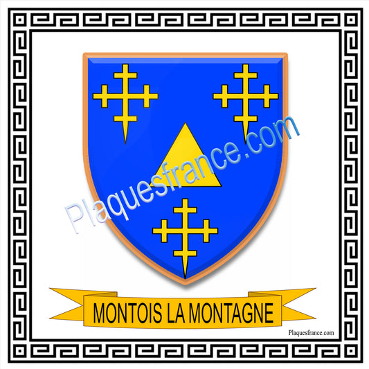 Plaque métal décorative fond carré blanc 30 x 30 cm blason Montois-la-Montagne, canton Rombas 57
