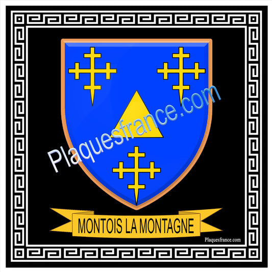 Plaque métal décorative fond carré noir 30 x 30 cm blason Montois-la-Montagne, canton Rombas 57