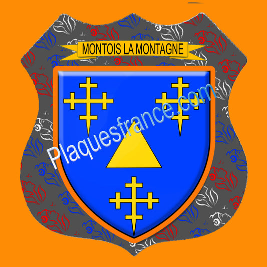 Plaque métal décorative écusson fond marianne blason Montois-la-Montagne.