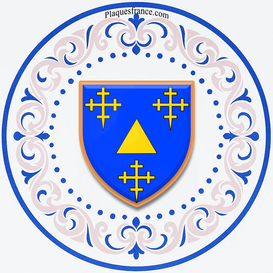 Plaque métal décorative façon assiette aile lys blason Montois-la-Montagne.