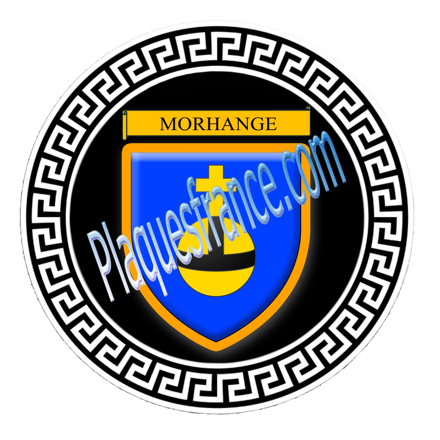 Plaque métal décorative fond noir ronde Ø 30 cm blason Morhange, canton Sarralbe Moselle 57
