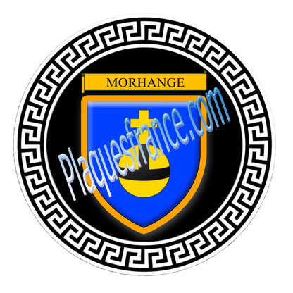 Plaque métal décorative fond noir ronde Ø 30 cm blason Morhange, canton Sarralbe Moselle 57