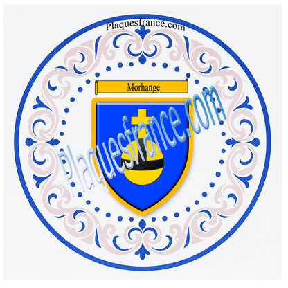 Plaque métal décorative aile lys ronde Ø 30 cm blason Morhange, canton Sarralbe Moselle 57