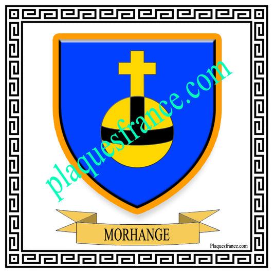 Plaque métal décorative fond blanc carrée 30 x  30 cm blason Morhange, canton Sarralbe Moselle 57