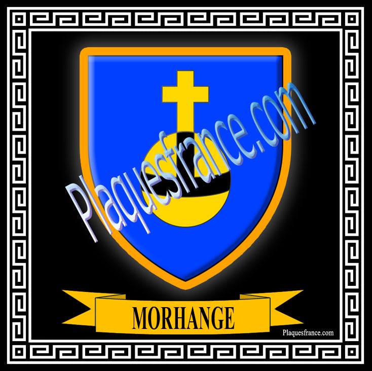 Plaque métal décorative fond noir carrée 30 x  30 cm blason Morhange, canton Sarralbe Moselle 57