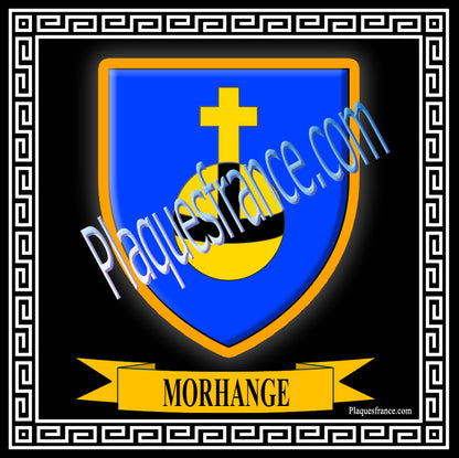 Plaque métal décorative fond noir carrée 30 x  30 cm blason Morhange, canton Sarralbe Moselle 57