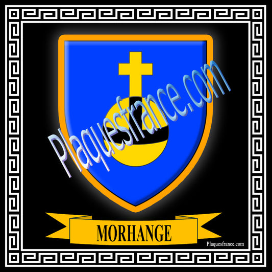 Plaque métal décorative fond noir carrée 30 x  30 cm blason Morhange, canton Sarralbe Moselle 57