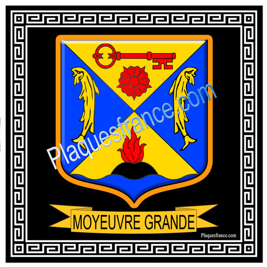 Plaque métal décorative fond noir carrée 30 x  30 cm blason Moyeuvre-Grande, canton de Hayange, Moselle 57
