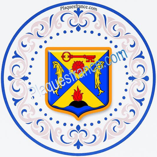 Plaque métal décorative aile lys ronde Ø 30 cm blason Moyeuvre-Grande, canton de Hayange, Moselle 57