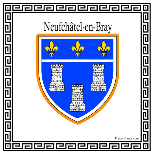 Plaque métal décorative carrée blanche 30X30 cm blason Neufchatel en Bray, Seine Maritime (76)