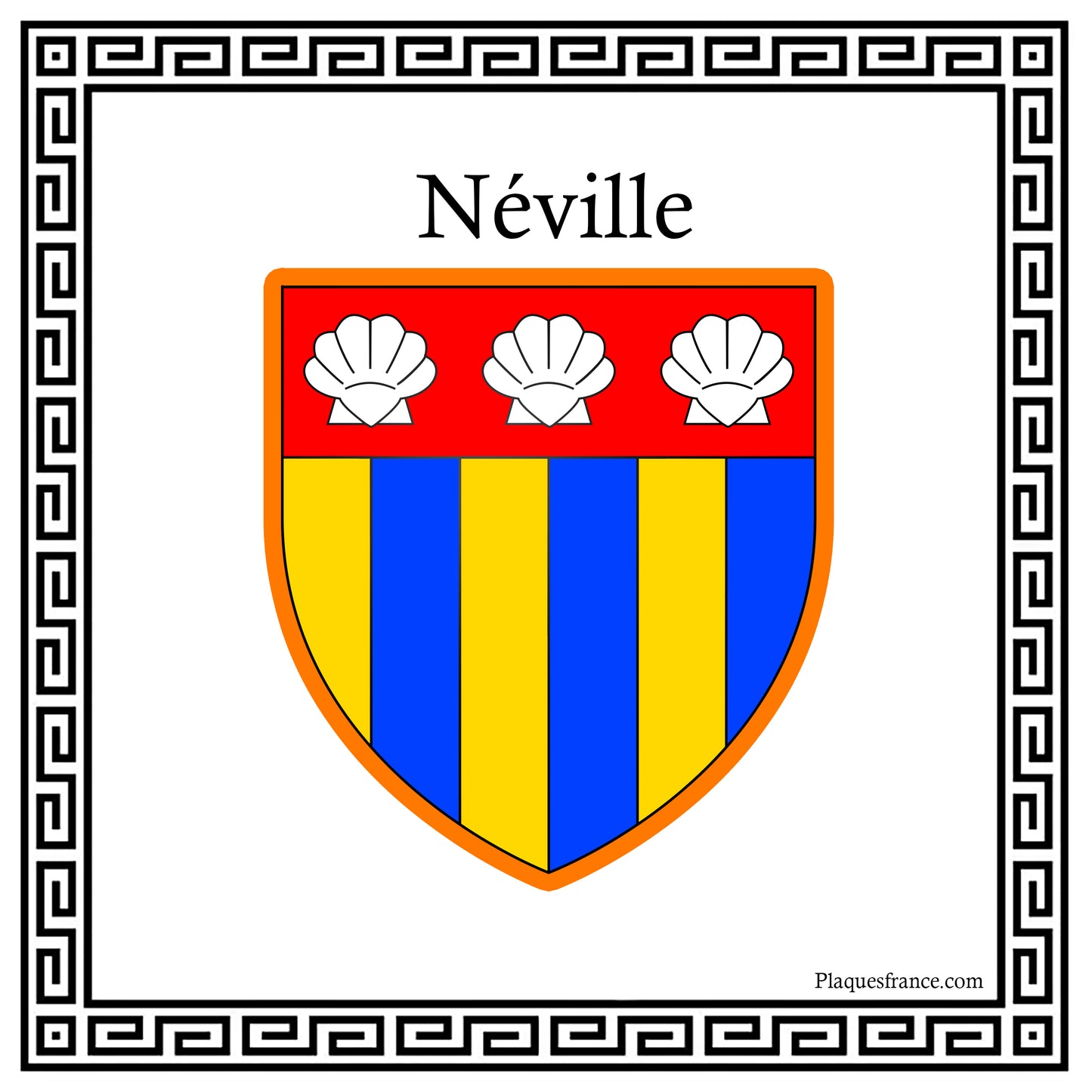 Plaque métal décorative carrée blanche 30 X 30 cm blason Néville, Seine Maritime (76)