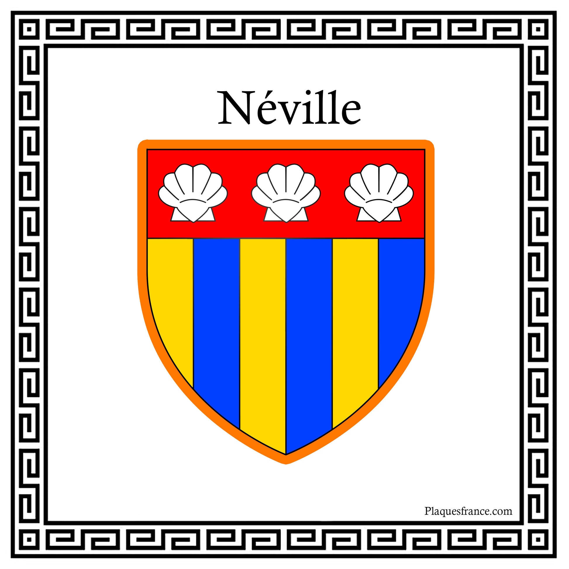 Plaque métal décorative carrée blanche 30 X 30 cm blason Néville, Seine Maritime (76)