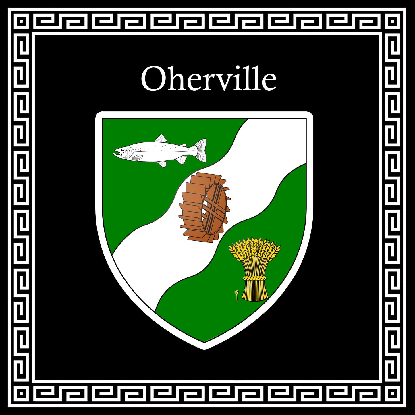 Plaque métal décorative carrée noire 30 X 30 cm blason Oherville, Seine Maritime (76)