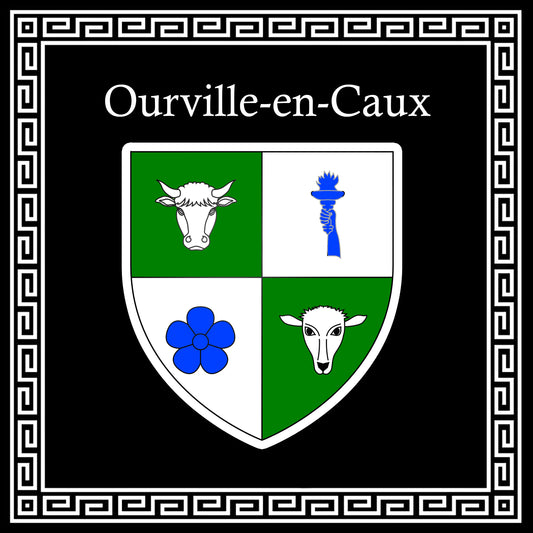 Plaque métal décorative carrée noire 30 X 30 cm blason Ourville-en-Caux, Seine Maritime (76)