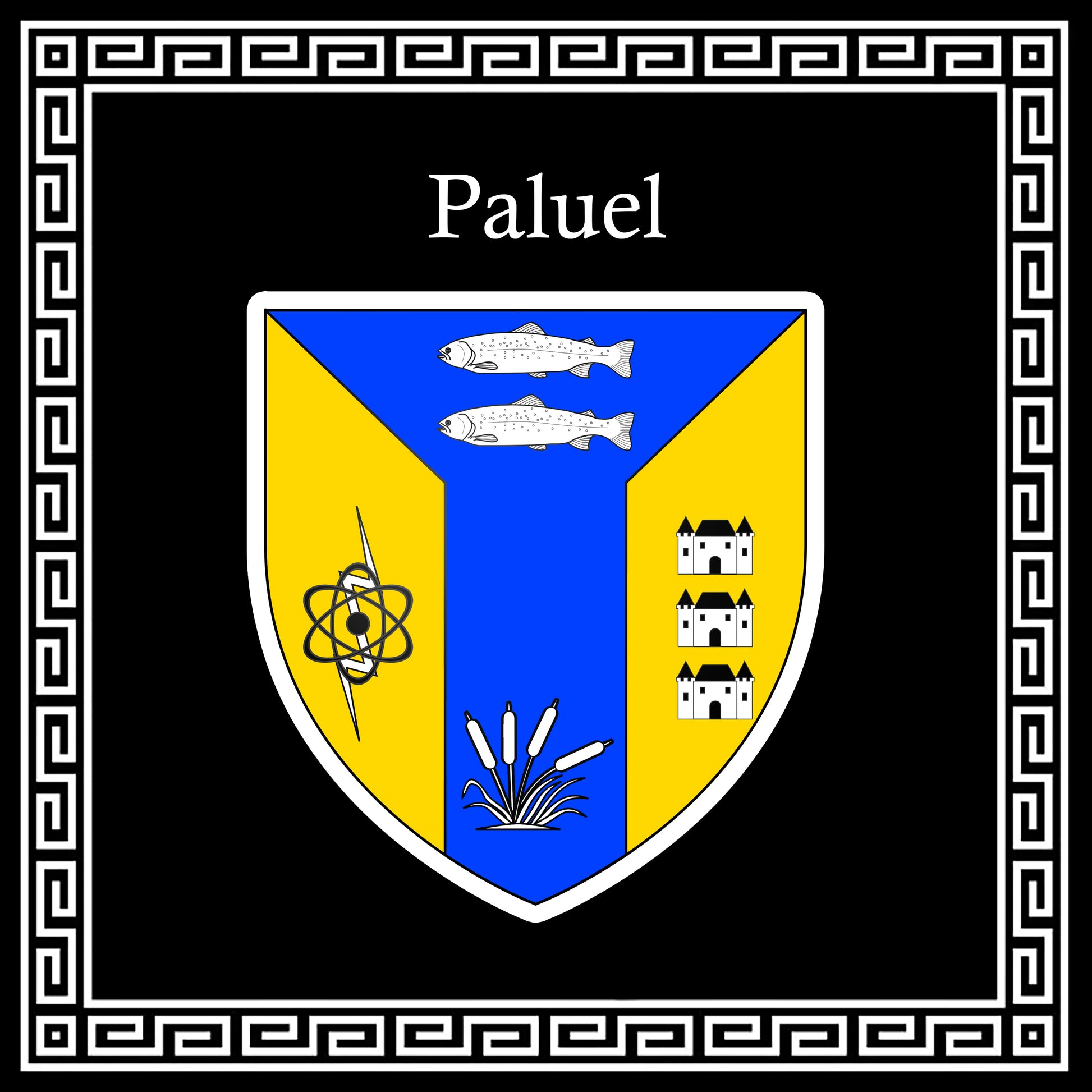 Plaque métal décorative carrée noire 30 X 30 cm blason Paluel, Seine Maritime (76)