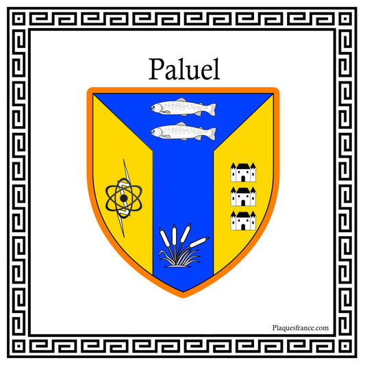 Plaque métal décorative carrée blanche 30 X 30 cm blason Paluel, Seine Maritime (76)