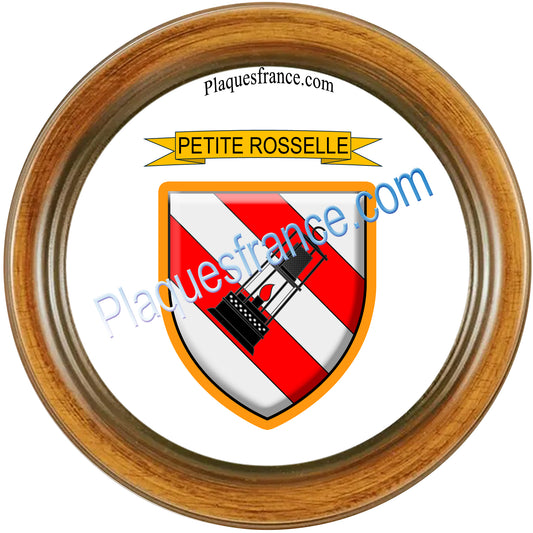 Plaque métal décorative cadre bois ronde Ø 30 cm blason Petite-Rosselle, canton de Forbach, Moselle 57