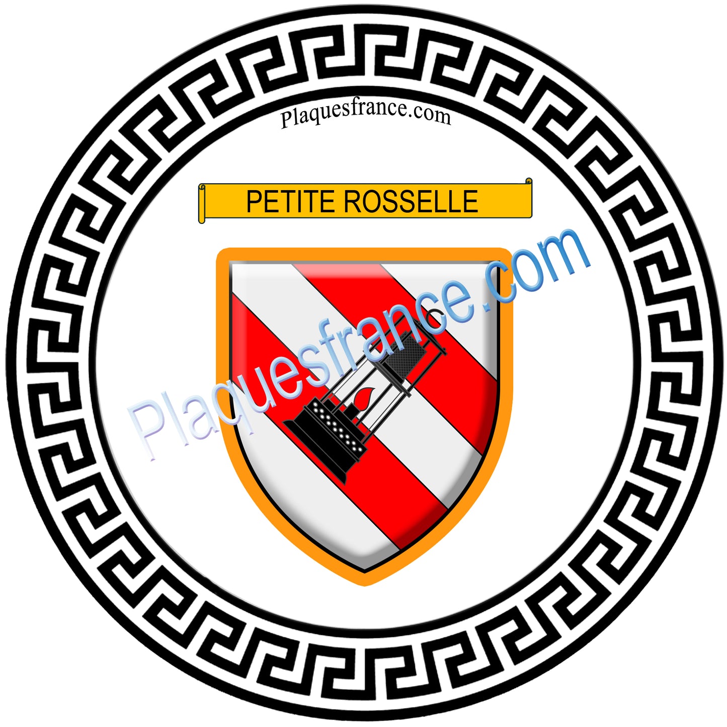 Plaque métal décorative fond blanc ronde Ø 30 cm blason Petite-Rosselle, canton de Forbach, Moselle 57