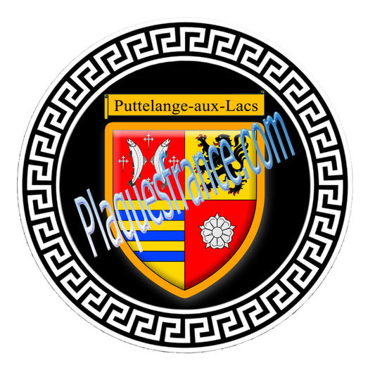 Plaque métal décorative fond noir ronde Ø 30 cm blason Puttelange-aux-Lacs, Canton de Sarralbe Moselle 57