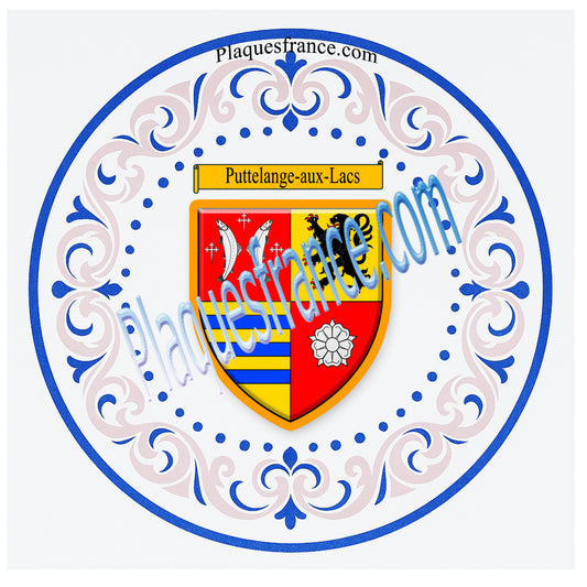 Plaque métal décorative aile lys ronde Ø 30 cm blason Puttelange-aux-Lacs, Canton de Sarralbe Moselle 57