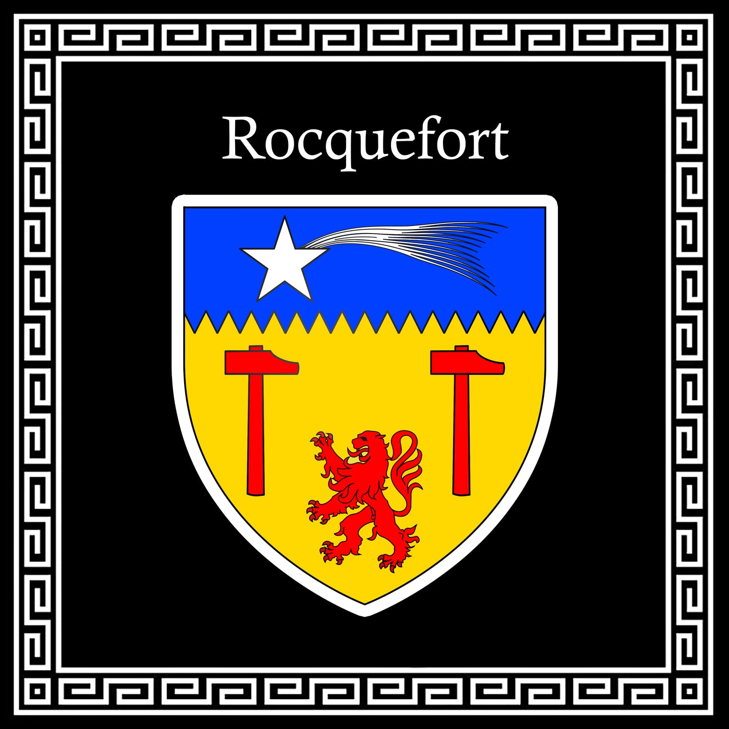Plaque métal décorative carrée noire 30 X 30 cm blason Rocquefort, Seine Maritime (76)