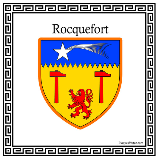 Plaque métal décorative carrée blanche 30 X 30 cm blason Rocquefort, Seine Maritime (76)