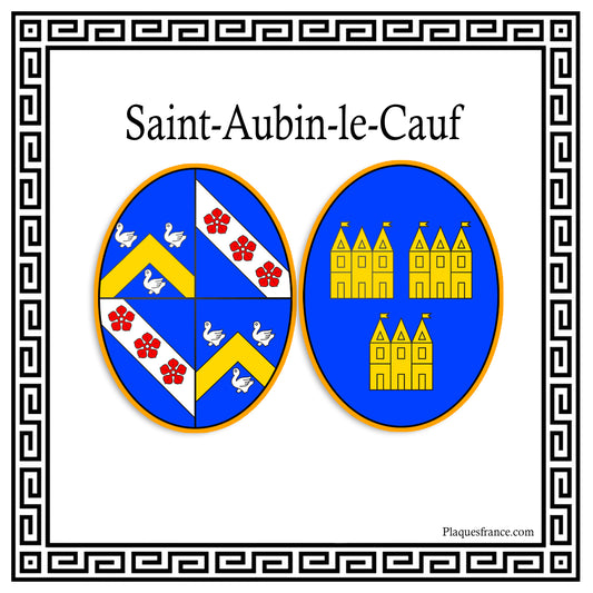 Plaque métal décorative carrée blanche 30 cm x 30 cm blason Saint-Aubin-le-Cauf, Seine Maritime (76)