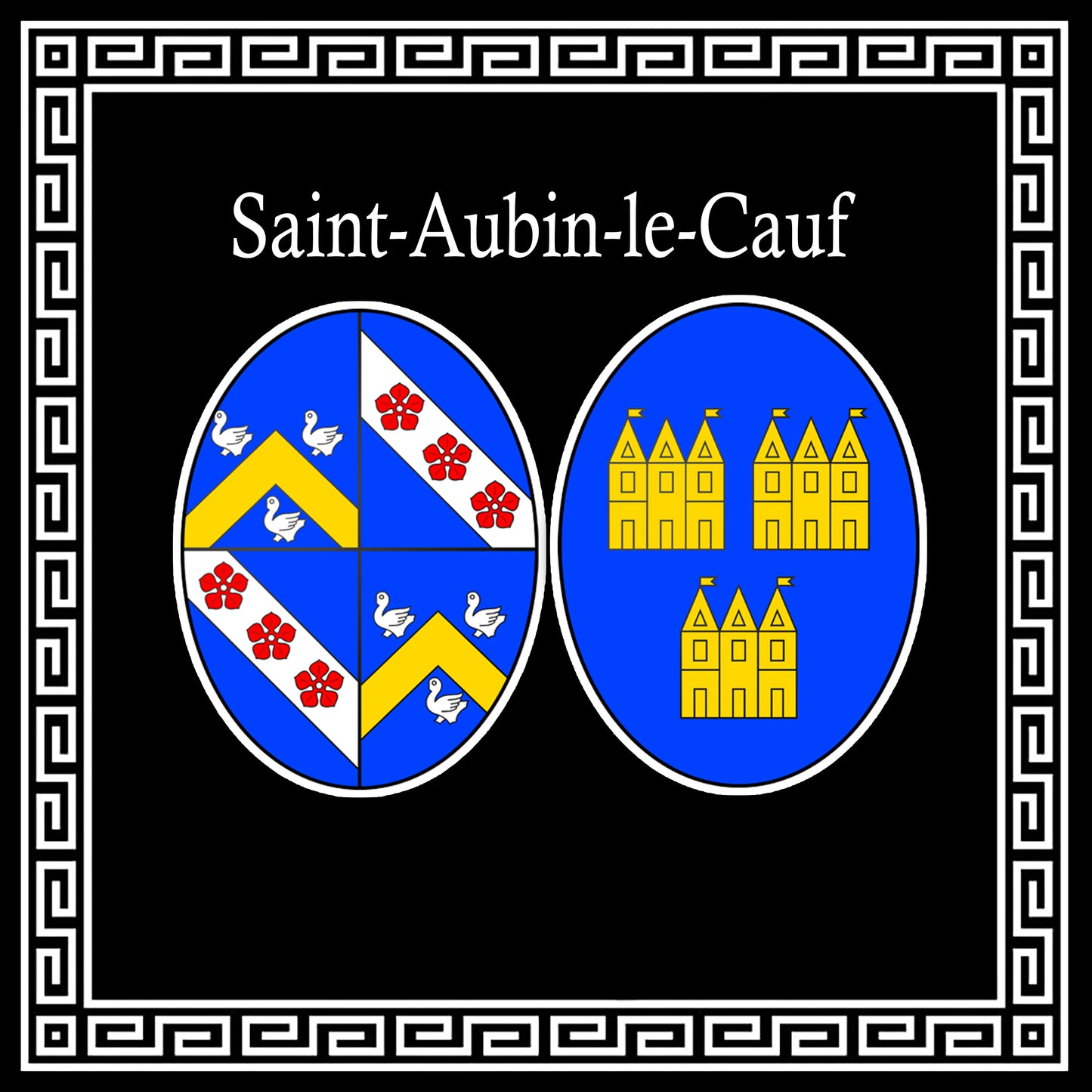 Plaque métal décorative carrée noire 30 cm x 30 cm blason Saint-Aubin-le-Cauf, Seine Maritime (76)