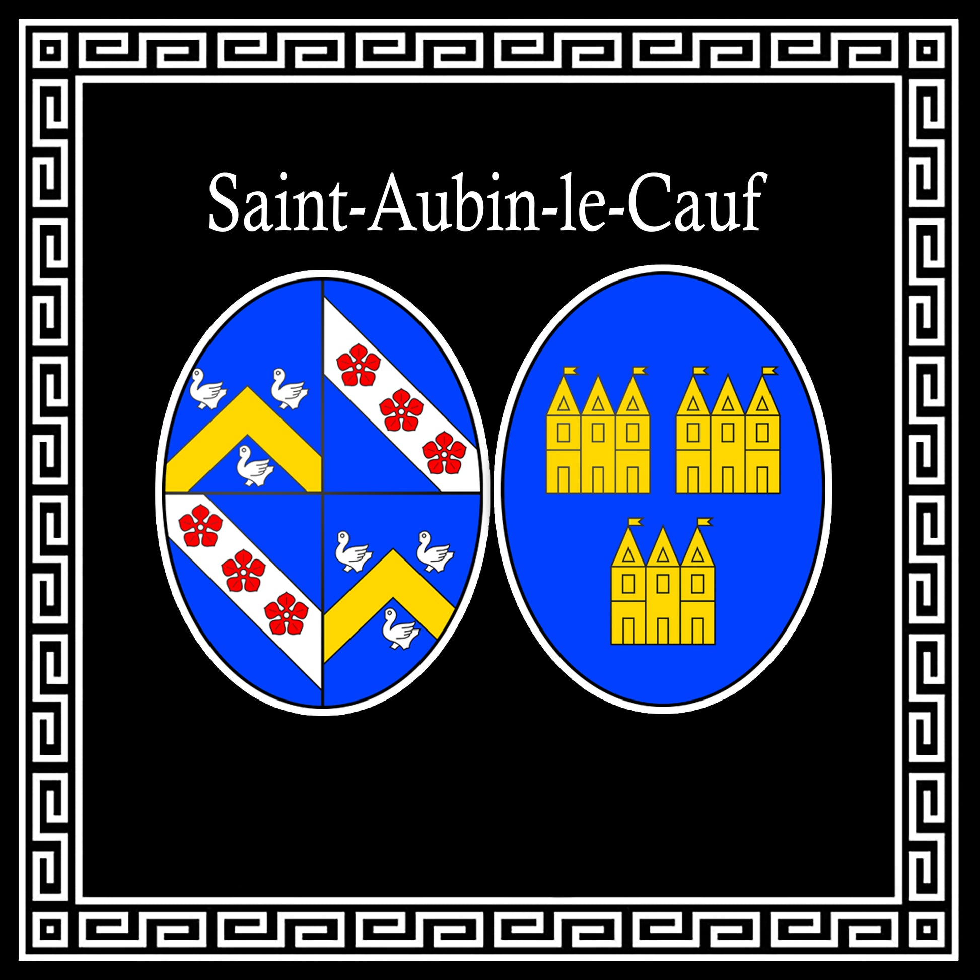 Plaque métal décorative carrée noire 30 cm x 30 cm blason Saint-Aubin-le-Cauf, Seine Maritime (76)
