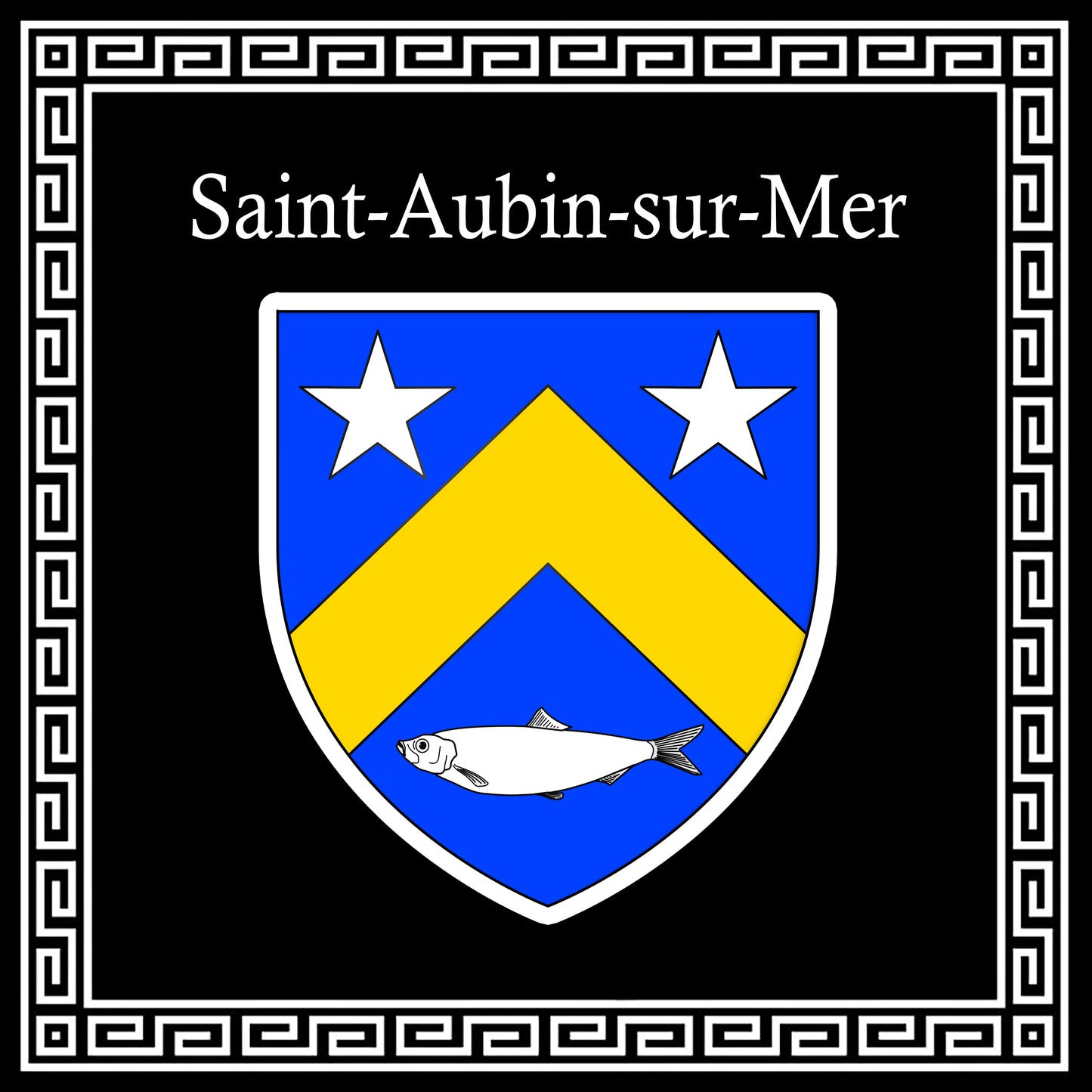 Plaque métal décorative carrée noire 30 X 30 cm blason Saint-Aubin-sur-Mer, Seine Maritime (76)