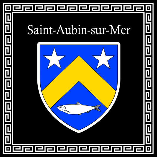 Plaque métal décorative carrée noire 30 X 30 cm blason Saint-Aubin-sur-Mer, Seine Maritime (76)