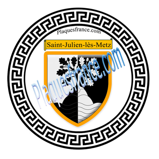 Plaque métal décorative fond blanc ronde Ø 30 cm blason Saint-Julien-lès-Metz, canton Le Pays Messin Moselle 57