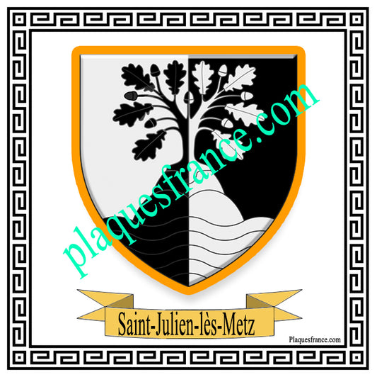 Plaque métal décorative fond blanc carrée 30 x 30 cm blason Saint-Julien-lès-Metz, canton Le Pays Messin Moselle 57