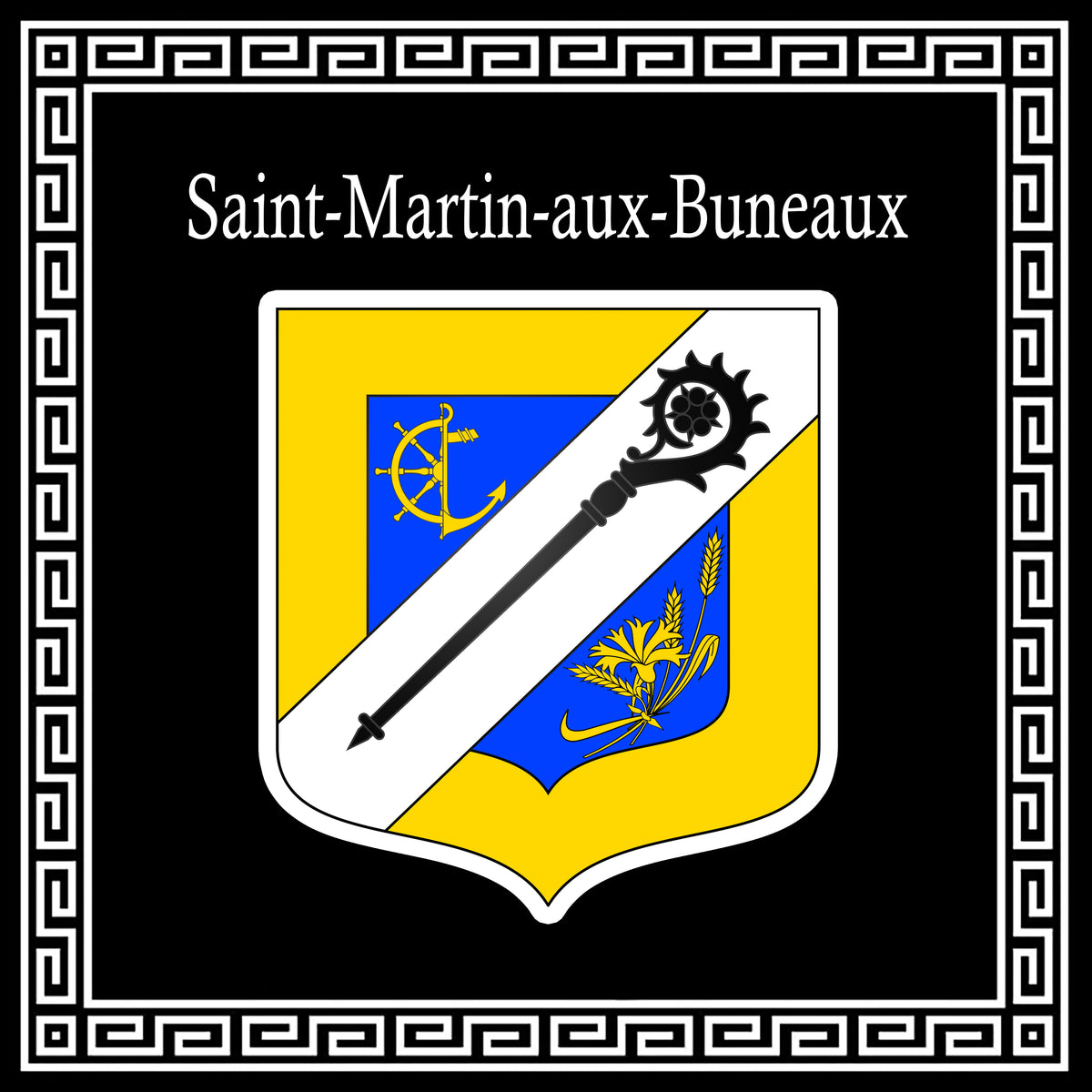 Plaque métal décorative carrée noire 30 X 30 cm blason Saint-Martin-aux-Buneaux, Seine Maritime (76)