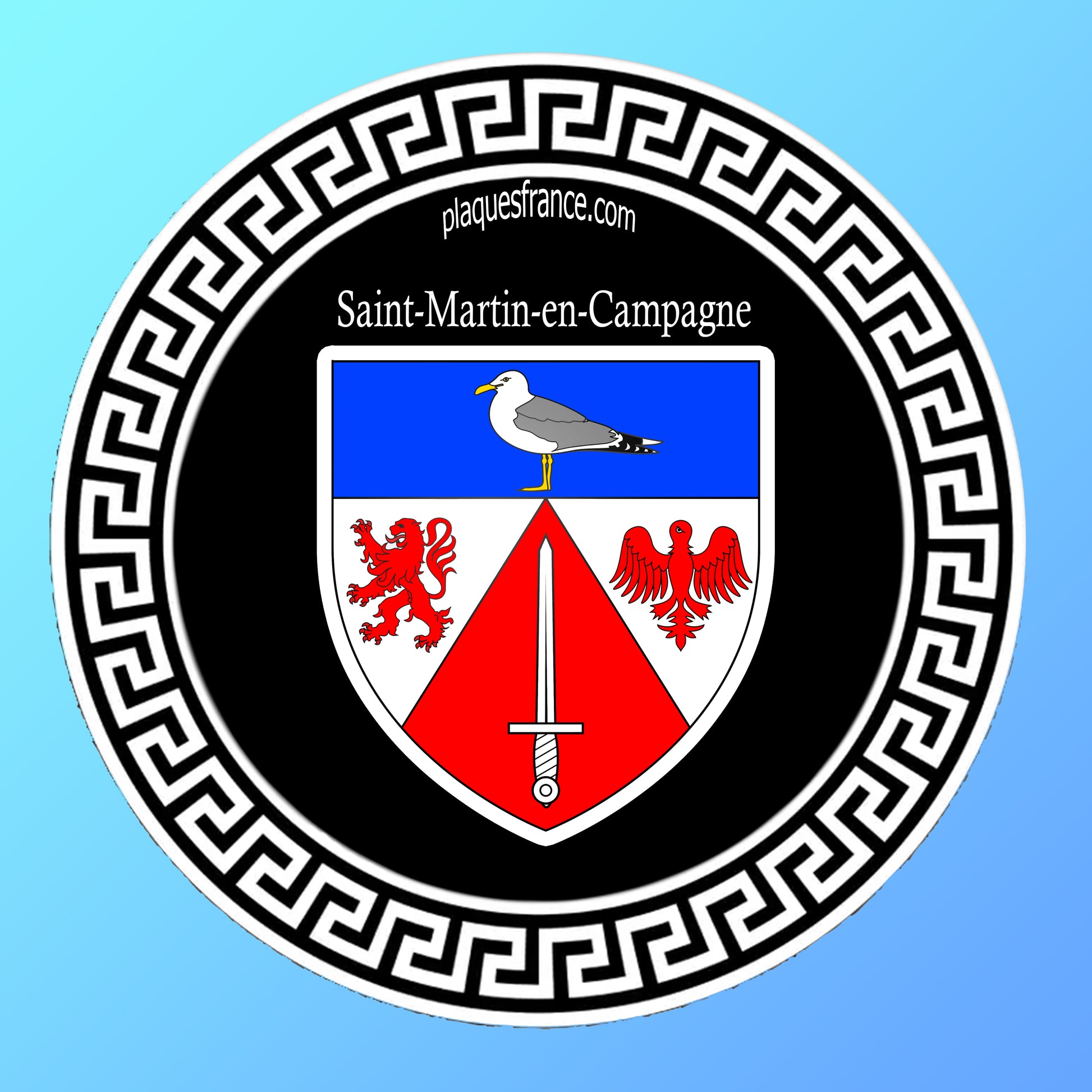 Plaque métal décorative ronde noire blason Saint-Martin-en-Campagne, Seine Maritime (76)